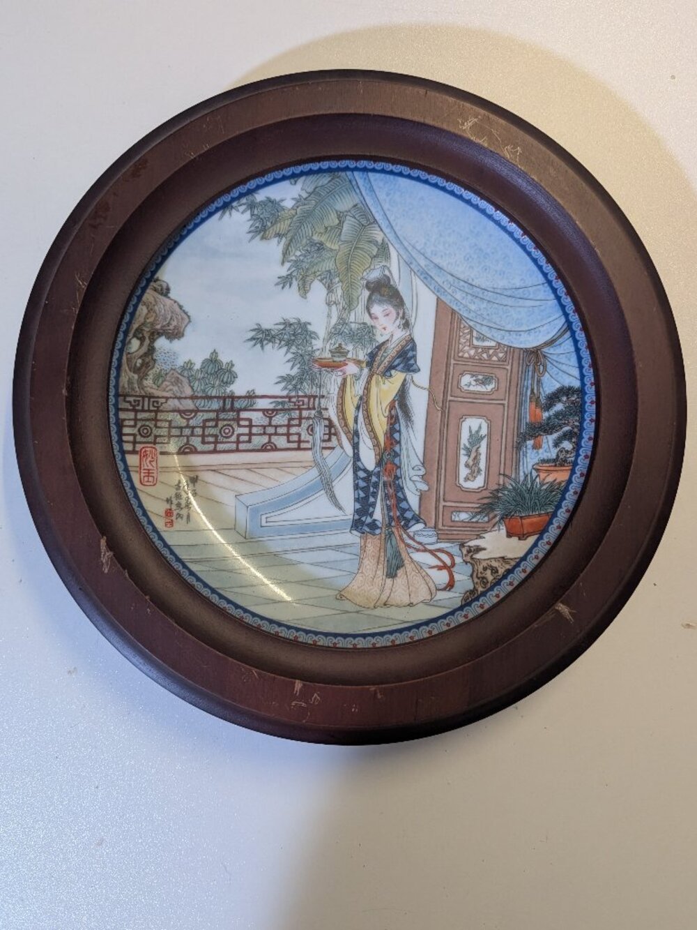 Imperial Jingdezhen Vintage Framed Chinese Porcelain Collector's Plate Hsi-Chun